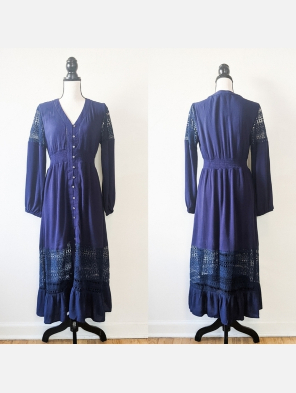 🦋LAST🦋 NWT JODIFL Navy Lace Midi Dress, Size Medium